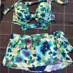 Tommy Bahama Blue and Green Bikini and swim skirt